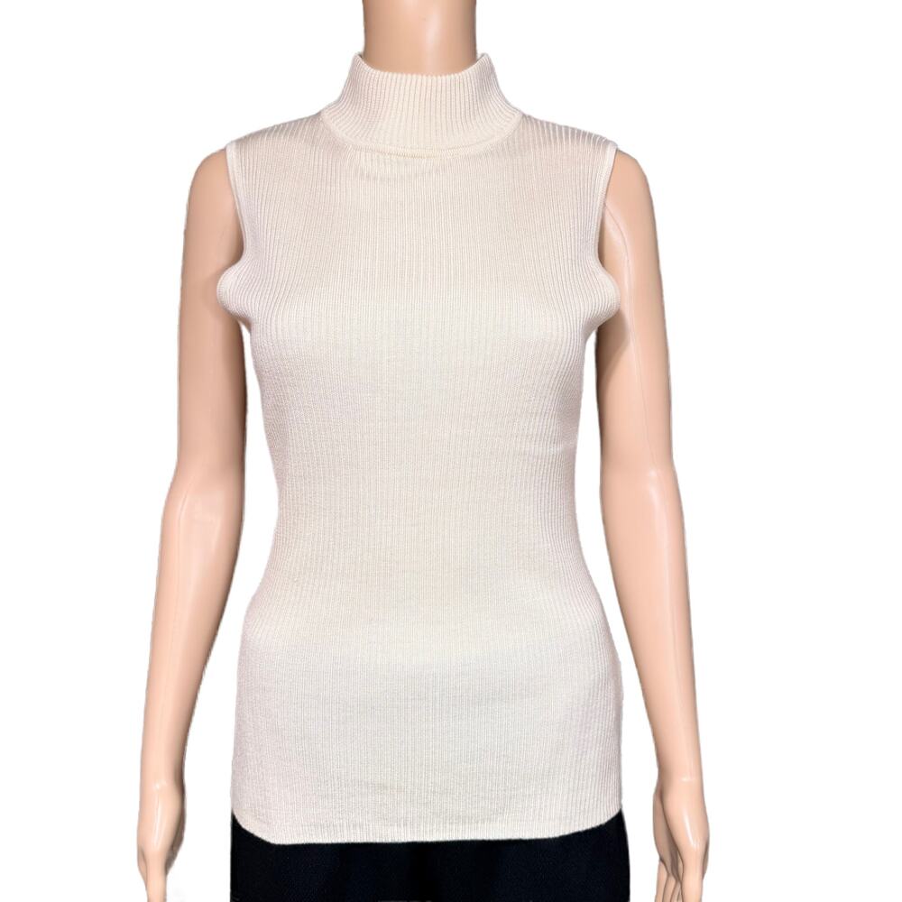 Croft&Barrow Womens Sweater Mock Neck Pullover Sleeveless Cream Beige Small